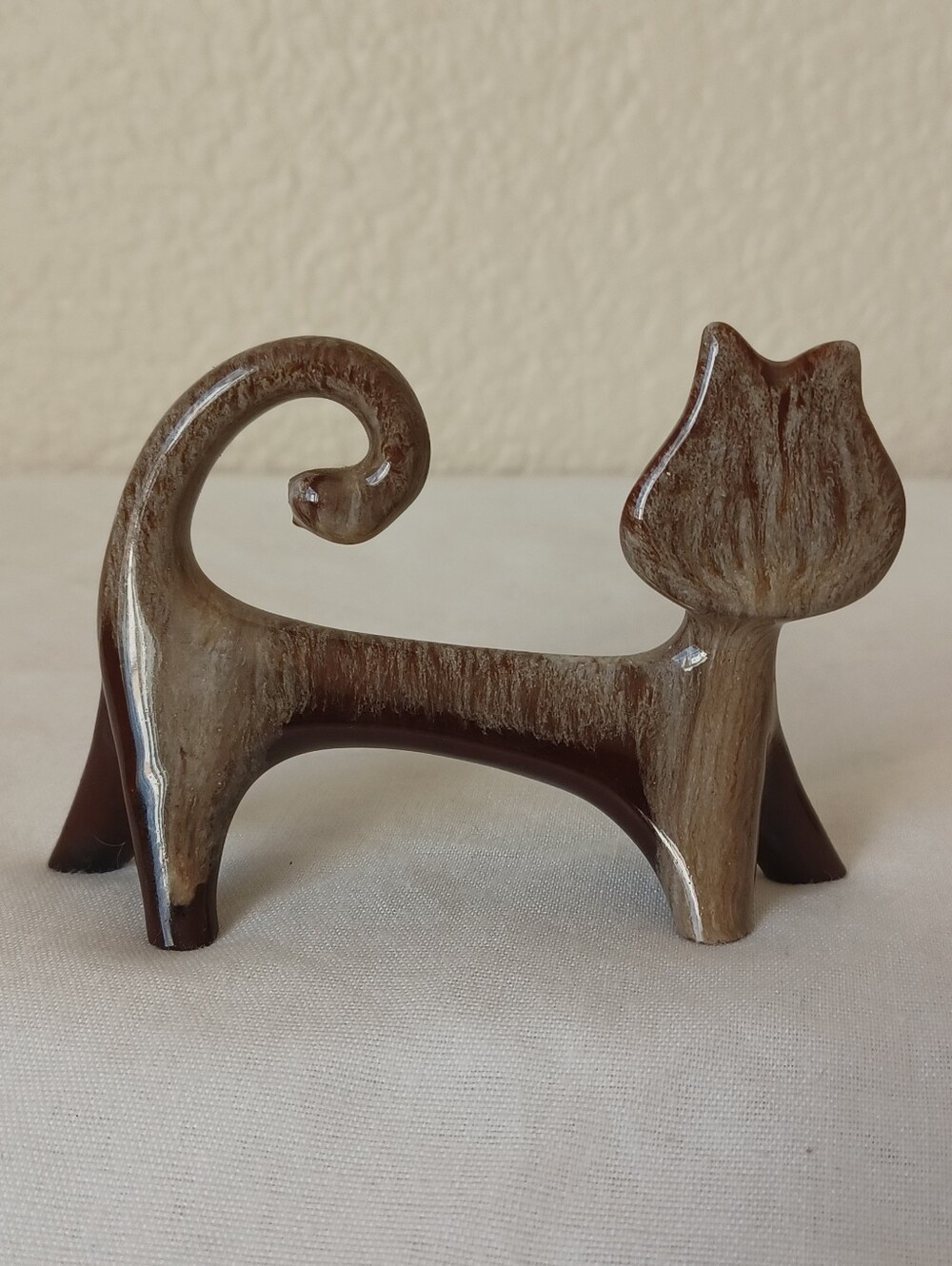 Vintage Evangeline Ware Flat Cat Canuck Pottery Canadian Brown Drip MCM 4x2½"